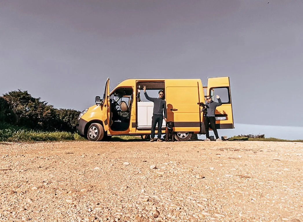João and Leonie beside their converted van