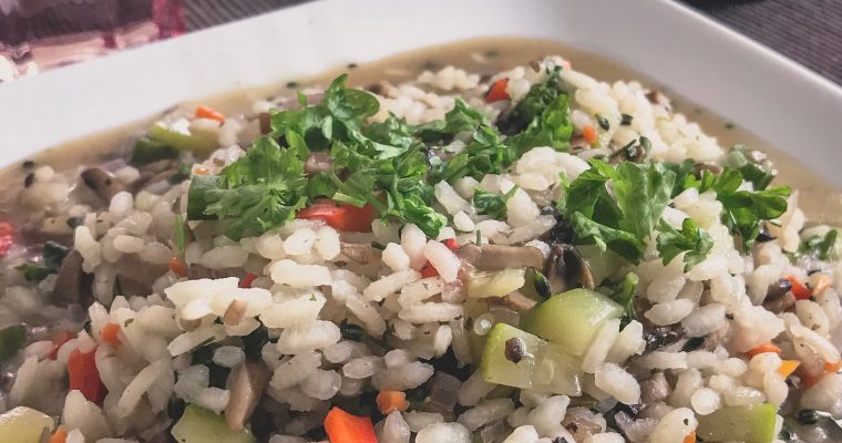 Risotto Primavera com Vegetais e Cogumelos